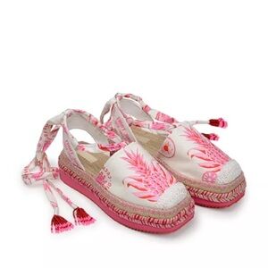 FARM Rio Women's Pink Fruit Juice Lace Up Ankle Tie Espadrille Flats